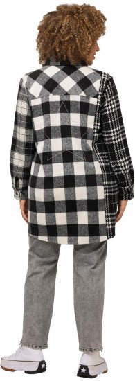 Ulla Popken Mixed Plaid Long Sleeve Button Down Shacket Black - Chaquetas - 