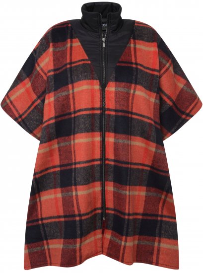 Ulla Popken Oversized Plaid Wing Collar Poncho Red Orange - Chaquetas - 