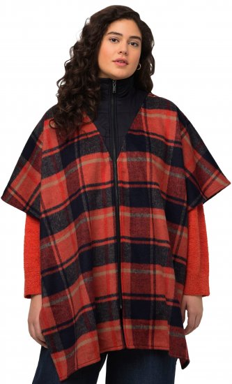 Ulla Popken Oversized Plaid Wing Collar Poncho Red Orange - Chaquetas - 