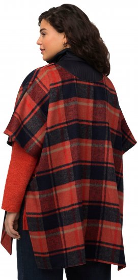Ulla Popken Oversized Plaid Wing Collar Poncho Red Orange - Chaquetas - 
