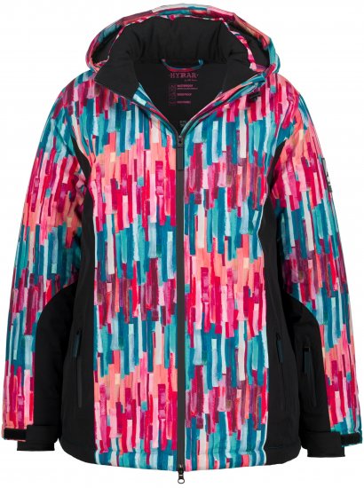Ulla Popken HYPRAR Graphic Stripe Fully Lined Ski Jacket Teal - Chaquetas - 