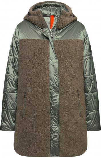 Ulla Popken Mixed Texture Fleece Quilted Jacket Olive - Chaquetas - 