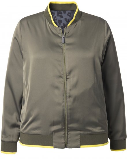 Ulla Popken Reversible Leopard Print College Collar Jacket Olive Grey - Chaquetas - 