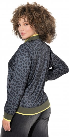 Ulla Popken Reversible Leopard Print College Collar Jacket Olive Grey - Chaquetas - 