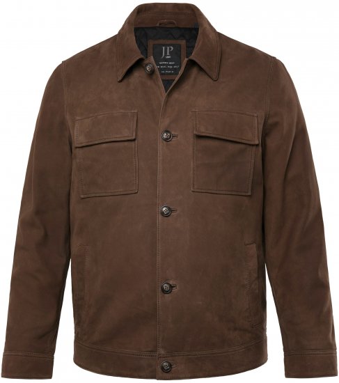 JP1880 Leather Jacket Nubuck Shirt Collar Brown - Chaquetas - Chaquetas Tallas Grandes 2XL-8XL
