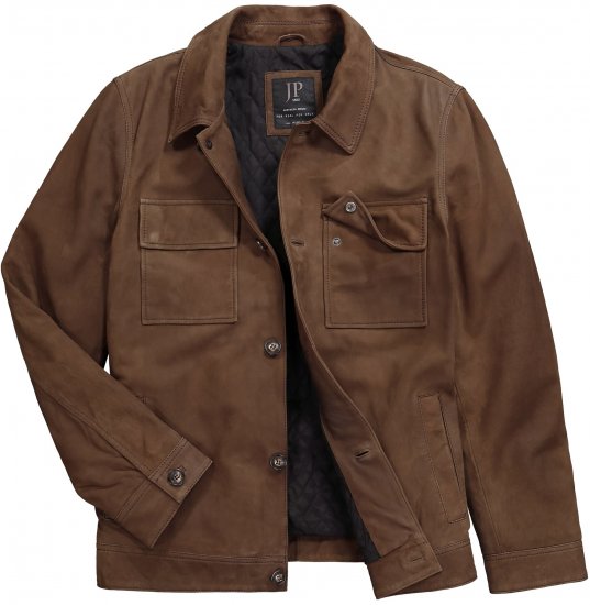 JP1880 Leather Jacket Nubuck Shirt Collar Brown - Chaquetas - Chaquetas Tallas Grandes 2XL-8XL