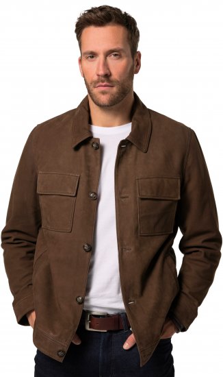 JP1880 Leather Jacket Nubuck Shirt Collar Brown - Chaquetas - Chaquetas Tallas Grandes 2XL-8XL