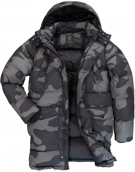 JP1880 Quilted Parka with Camouflage Drawstring Waist Black - Chaquetas - Chaquetas Tallas Grandes 2XL-8XL