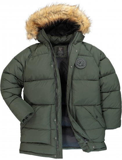 JP1880 Quilted Parka Lightweight and Warm with Faux Fur Hood Dark Green - Chaquetas - Chaquetas Tallas Grandes 2XL-8XL