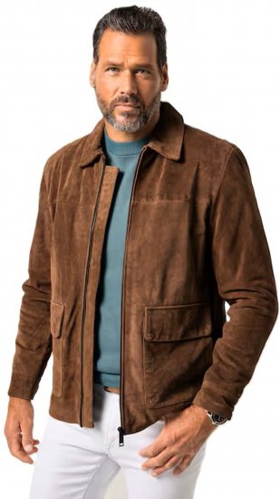 JP1880 Leather Jacket Genuine Cowhide Brown - Chaquetas - Chaquetas Tallas Grandes 2XL-8XL