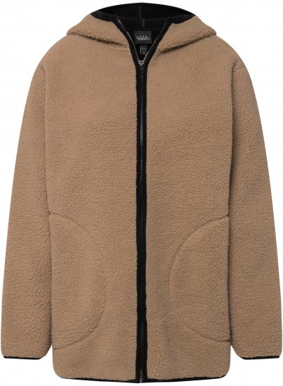 Ulla Popken Long Sleeve Hooded Teddy Jacket Putty - Chaquetas - 