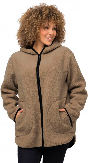 Ulla Popken Long Sleeve Hooded Teddy Jacket Putty - Chaquetas - 