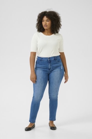 Kaffe Curve Laurina Vaqueros Washed/Destroyed Blue Denim - Vaqueros & Pantalones de Mujer Tallas Grandes – Plus Size - 