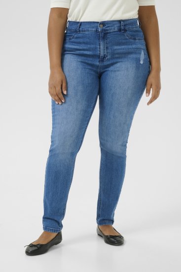 Kaffe Curve Laurina Vaqueros Washed/Destroyed Blue Denim - Vaqueros & Pantalones de Mujer Tallas Grandes – Plus Size - 