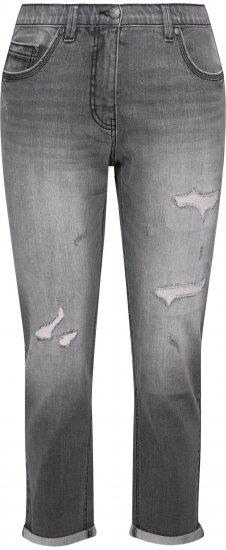 Ulla Popken Distressed Stretch Fit Boyfriend Jeans Dark Denim Blue - Vaqueros & Pantalones de Mujer Tallas Grandes – Plus Size - Vaqueros y pantalones, EU 42-70