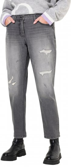 Ulla Popken Distressed Stretch Fit Boyfriend Jeans Dark Denim Blue - Vaqueros & Pantalones de Mujer Tallas Grandes – Plus Size - Vaqueros y pantalones, EU 42-70