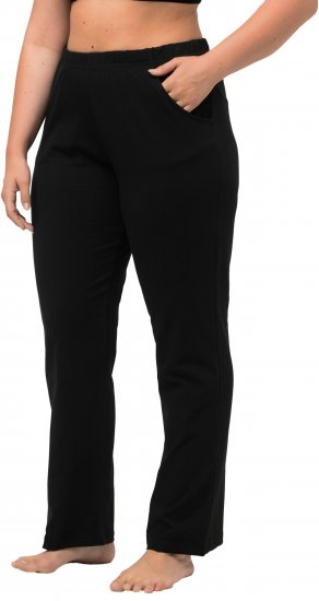 Ulla Popken Bootcut Elastic Waist Cotton French Terry Sport Pants Black - Vaqueros & Pantalones de Mujer Tallas Grandes – Plus Size - 