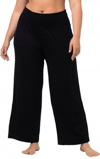 Ulla Popken Wide Leg Smocked Waist Knit Pants Black - Vaqueros & Pantalones de Mujer Tallas Grandes – Plus Size - Vaqueros y pantalones, EU 42-70