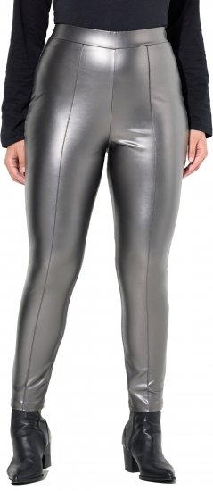 Ulla Popken Metallic Faux Leather Leggings Silver - Vaqueros & Pantalones de Mujer Tallas Grandes – Plus Size - Vaqueros y pantalones, EU 42-70