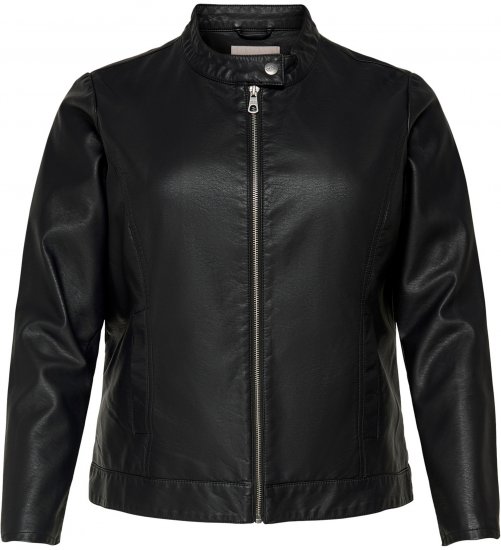 Only Carmakoma Robber Leather Jacket Black - Chaquetas de cuero - 