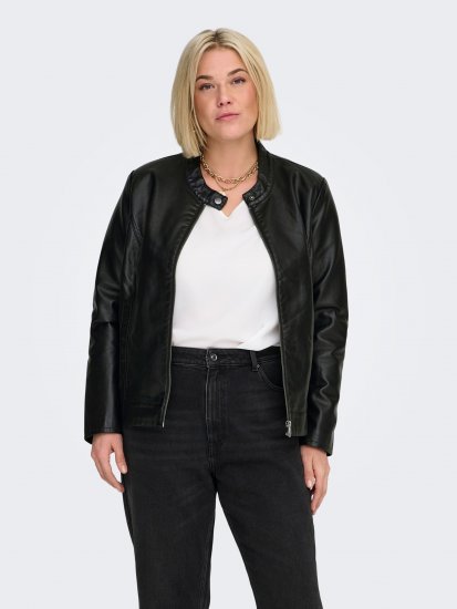 Only Carmakoma Robber Leather Jacket Black - Chaquetas de cuero - 