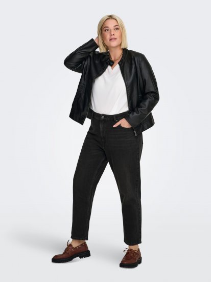 Only Carmakoma Robber Leather Jacket Black - Chaquetas de cuero - 