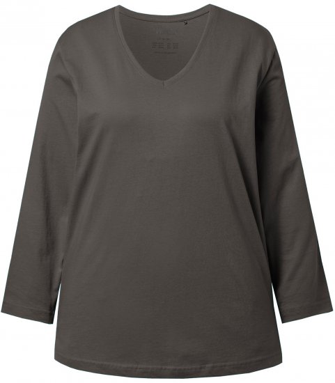 Ulla Popken Back To Basics V-Neck Relaxed Fit Cotton Tee Graphite Grey - Camisetas - 