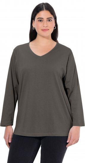 Ulla Popken Back To Basics V-Neck Relaxed Fit Cotton Tee Graphite Grey - Camisetas - 