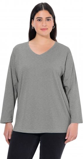 Ulla Popken Back To Basics V-Neck Relaxed Fit Cotton Tee Light Grey Melange - Camisetas - 