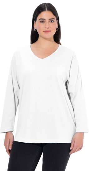 Ulla Popken Back To Basics V-Neck Relaxed Fit Cotton Tee Snow White - Camisetas - 