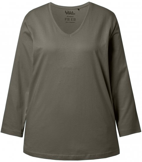 Ulla Popken Back To Basics V-Neck Relaxed Fit Cotton Tee Olive - Camisetas - 
