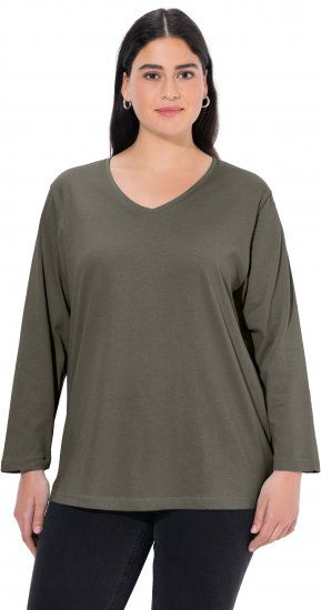 Ulla Popken Back To Basics V-Neck Relaxed Fit Cotton Tee Olive - Camisetas - 