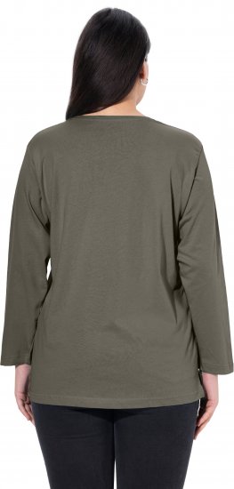 Ulla Popken Back To Basics V-Neck Relaxed Fit Cotton Tee Olive - Camisetas - 