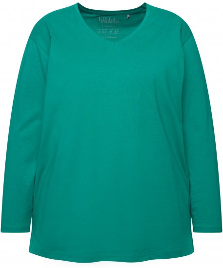 Ulla Popken Back To Basics V-Neck Relaxed Fit Cotton Tee Emerald Green - Camisetas - 