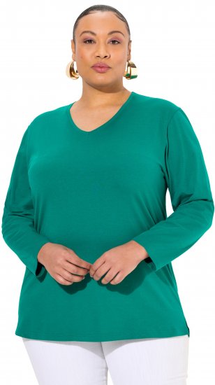 Ulla Popken Back To Basics V-Neck Relaxed Fit Cotton Tee Emerald Green - Camisetas - 
