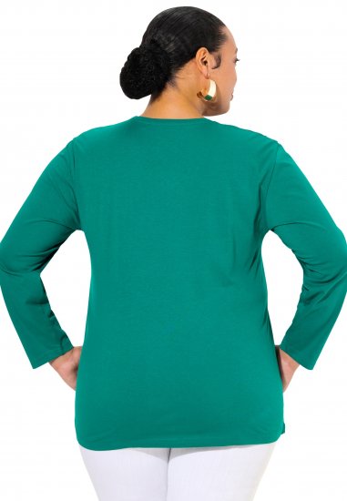 Ulla Popken Back To Basics V-Neck Relaxed Fit Cotton Tee Emerald Green - Camisetas - 