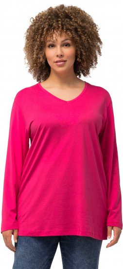 Ulla Popken Back To Basics V-Neck Relaxed Fit Cotton Tee Magenta Pink - Camisetas - 