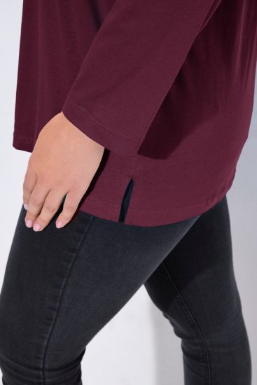 Ulla Popken Back To Basics V-Neck Relaxed Fit Cotton Tee Dark Berry - Camisetas - Camisetas para mujer