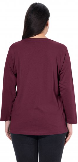 Ulla Popken Back To Basics V-Neck Relaxed Fit Cotton Tee Dark Berry - Camisetas - 