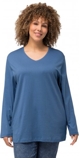Ulla Popken Back To Basics V-Neck Relaxed Fit Cotton Tee Denim Blue - Camisetas - 
