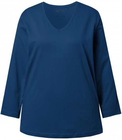 Ulla Popken Back To Basics V-Neck Relaxed Fit Cotton Tee Dark Blue - Camisetas - 