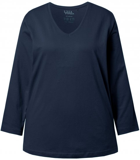 Ulla Popken Back To Basics V-Neck Relaxed Fit Cotton Tee Navy Blue - Camisetas - 