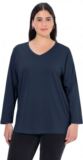 Ulla Popken Back To Basics V-Neck Relaxed Fit Cotton Tee Navy Blue - Camisetas - 