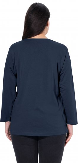 Ulla Popken Back To Basics V-Neck Relaxed Fit Cotton Tee Navy Blue - Camisetas - 