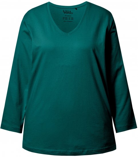 Ulla Popken Back To Basics V-Neck Relaxed Fit Cotton Tee Teal Green - Camisetas - 