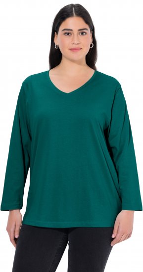 Ulla Popken Back To Basics V-Neck Relaxed Fit Cotton Tee Teal Green - Camisetas - 