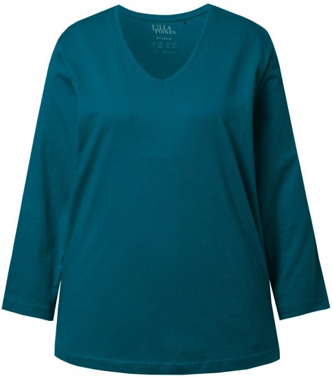 Ulla Popken Back To Basics V-Neck Relaxed Fit Cotton Tee Cerulean - Camisetas - 