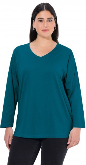 Ulla Popken Back To Basics V-Neck Relaxed Fit Cotton Tee Cerulean - Camisetas - 