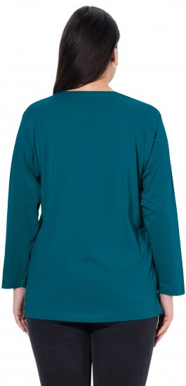 Ulla Popken Back To Basics V-Neck Relaxed Fit Cotton Tee Cerulean - Camisetas - 