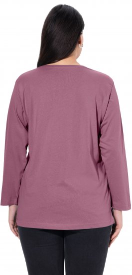 Ulla Popken Back To Basics V-Neck Relaxed Fit Cotton Tee Dark Rose - Camisetas - 